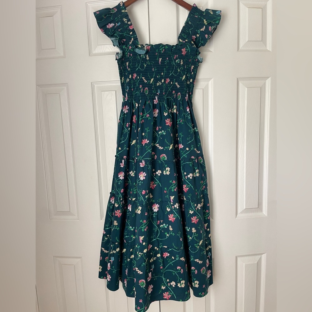 Hill House Teal Floral Midi Dress with Pink & White Accents - Picture 6 of 10